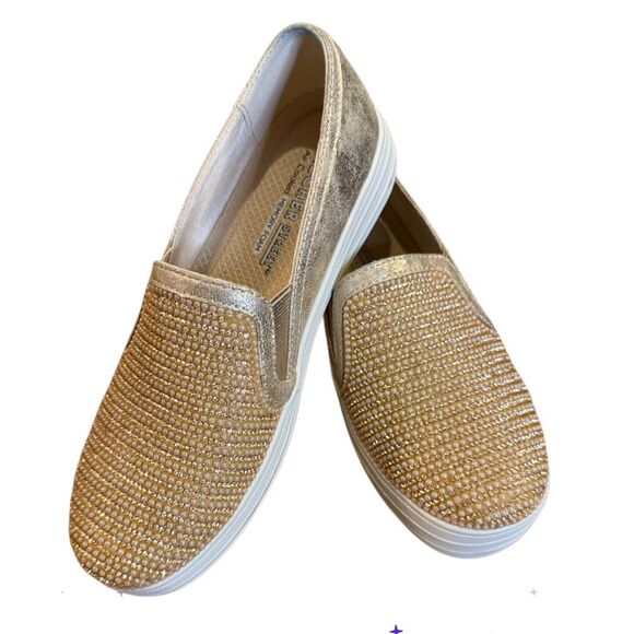 Skechers Double Up Shiny Dancer Slip On Sneakers  Gold 6.5 Memory Foam - Picture 8 of 15